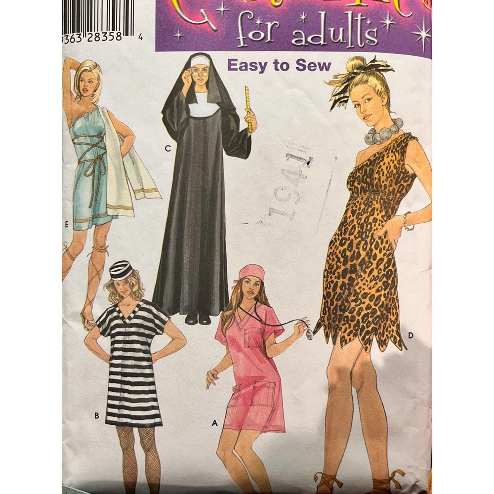Costumes 4852 For Adults Easy Sew Simplicity XS-XL Greek God, Nun, Sexy Leopard